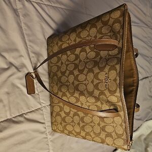 Coach Tan Signature Tote with Brown Accents